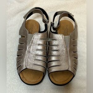 Comfortiva Pisces Gold/Grey Metallic Leather Slingback Sandals Size 7.5W